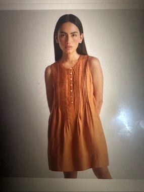 Quince 100% European Linen Sleeveless Swing Dress in Terracotta, sz Large